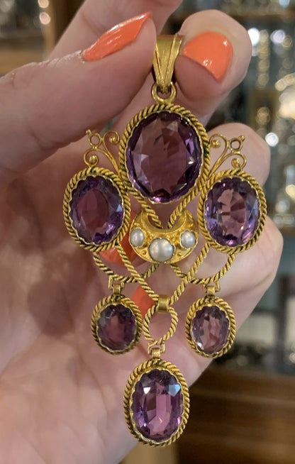 Antique Victorian Amethyst and Gold Drop Pendant