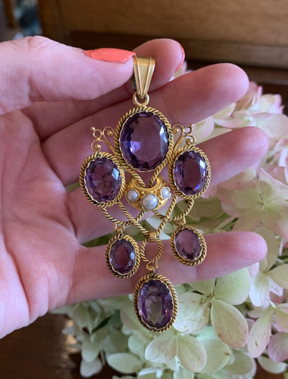Antique Victorian Amethyst and Gold Drop Pendant