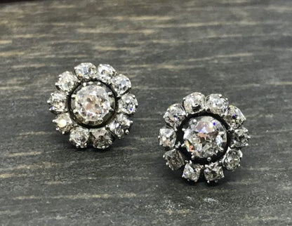 Antique Victorian Old Cut Diamond Cluster Earrings