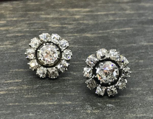 Antique Victorian Old Cut Diamond Cluster Earrings
