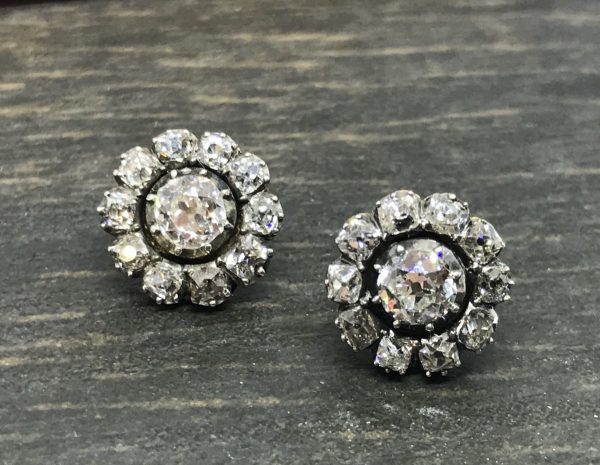 Antique Victorian Old Cut Diamond Cluster Earrings