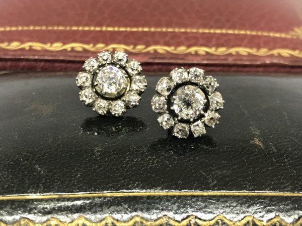 Old diamond flower cluster earrings old cut diamonds
