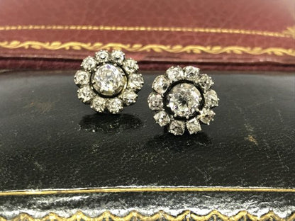 Old diamond flower cluster earrings old cut diamonds