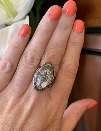 Antique Georgian Mourning Miniature Ring, Gold