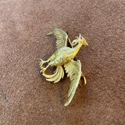 Antique Edwardian Cockerel Gold Brooch