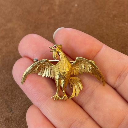 Antique Edwardian Cockerel Gold Brooch