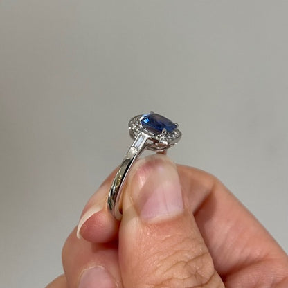 Cushion Cut Sapphire and Diamond Cluster Engagement Ring
