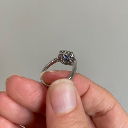 Cushion Cut Sapphire and Diamond Cluster Engagement Ring