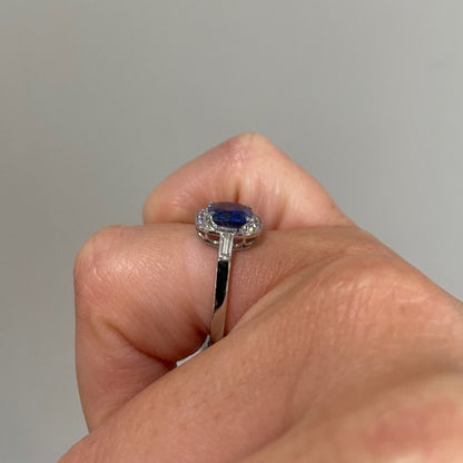 Cushion Cut Sapphire and Diamond Cluster Engagement Ring