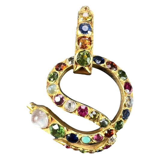 Multi Gemstone Set 18ct Yellow Gold Snake Pendant