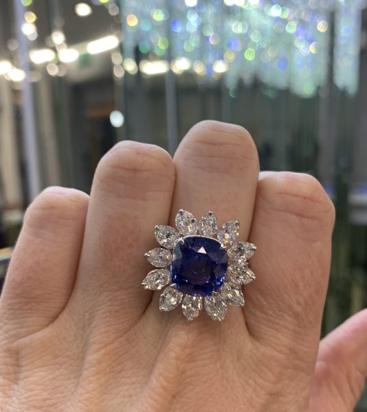 Natural Sapphire and Diamond Cluster Ring, 14.32cts, GRS Certificate