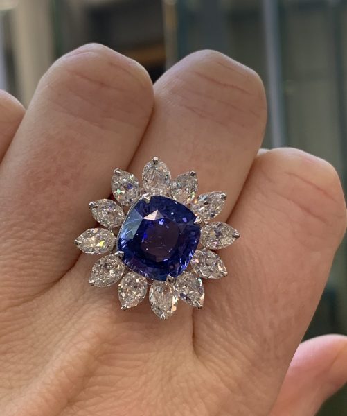 Natural Sapphire and Diamond Cluster Ring, 14.32cts, GRS Certificate