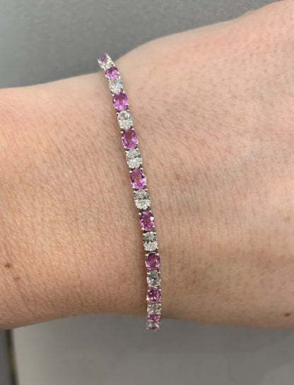 Pink Sapphire and Diamond Line Bracelet, totaling 8.97 carats