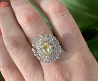 Fancy Yellow Diamond Cluster Ring, 5.55 carat total