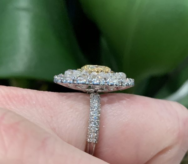 Fancy Yellow Diamond Cluster Ring, 5.55 carat total