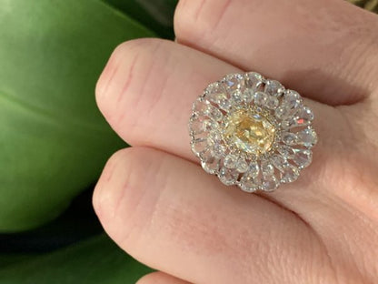 Fancy Yellow Diamond Cluster Ring, 5.55 carat total