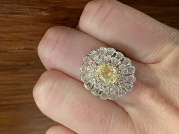 Fancy Yellow Diamond Cluster Ring, 5.55 carat total