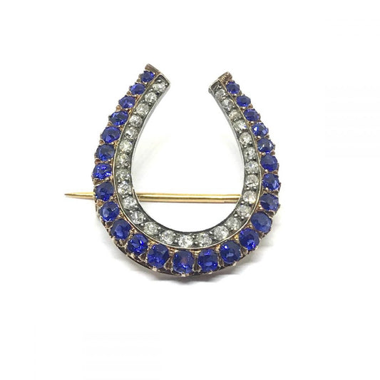 Antique Sapphire and Diamond Horseshoe Brooch, 1880