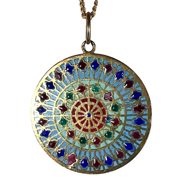 French Pique a Jour enamel pendant in gold.