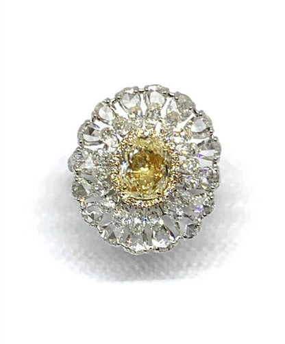 Fancy Yellow Diamond Cluster Ring, 5.55 carat total