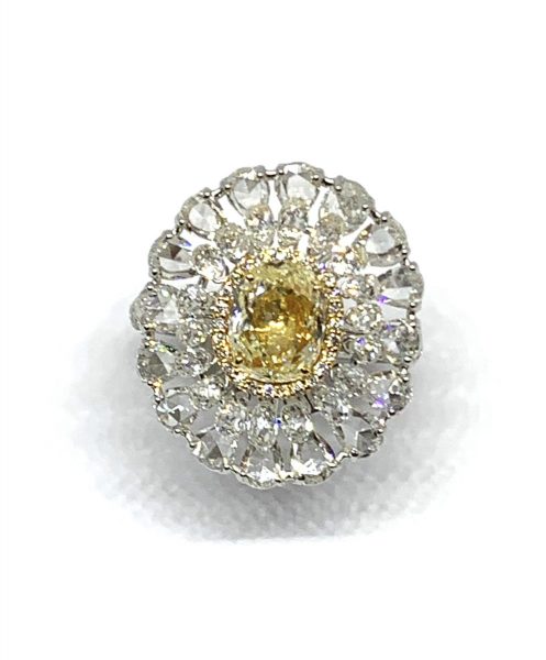 Fancy Yellow Diamond Cluster Ring, 5.55 carat total
