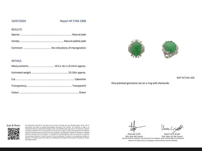 Vintage White Gold Cluster Ring with 23.10ct Jade & Diamonds