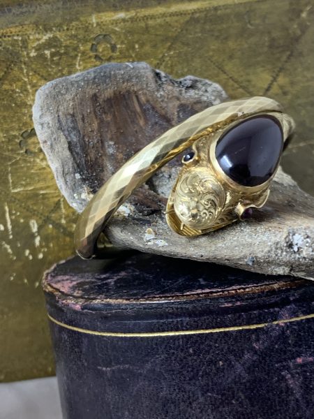Antique Victorian Garnet Snake Bangle, Circa 1860
