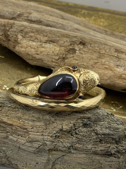 Antique Victorian Garnet Snake Bangle, Circa 1860