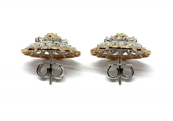 Pair of Fancy Yellow Diamond Floral Cluster Earrings, 6.19 carat total