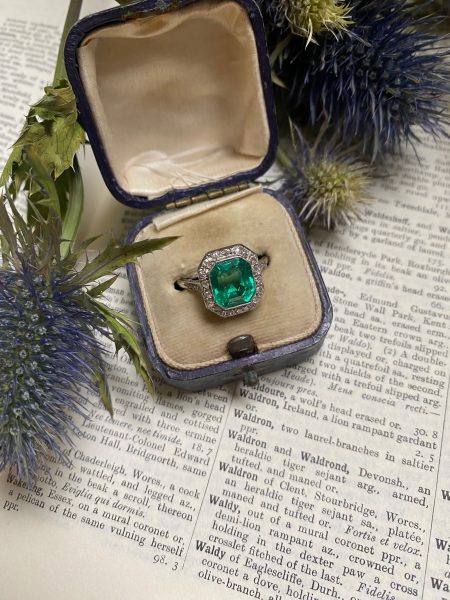 Art Deco Colombian Emerald and Diamond Cluster Ring, 2.70cts Certified