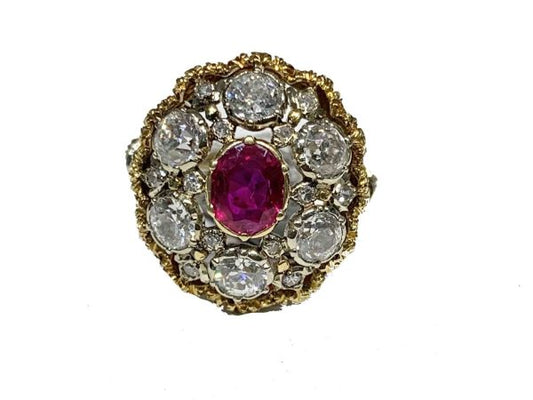 Buccellati Two Tone Ruby And Diamond Cluster Ring