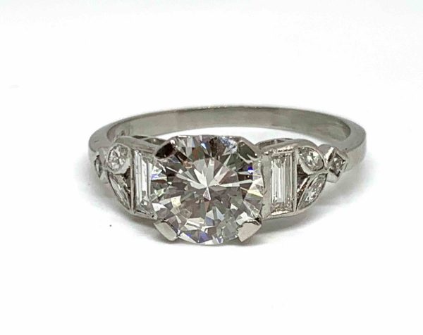 Art Deco Diamond Engagement Ring, 1.51 Carat F VS2 Transitional Cut