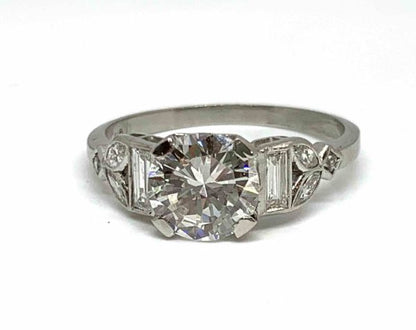 Art Deco Diamond Engagement Ring, 1.51 Carat F VS2 Transitional Cut