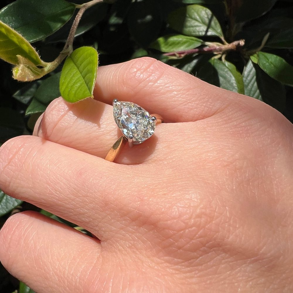 Vintage 2.60ct Pear Shaped Old Cut Solitaire Engagement Ring in 18ct Gold