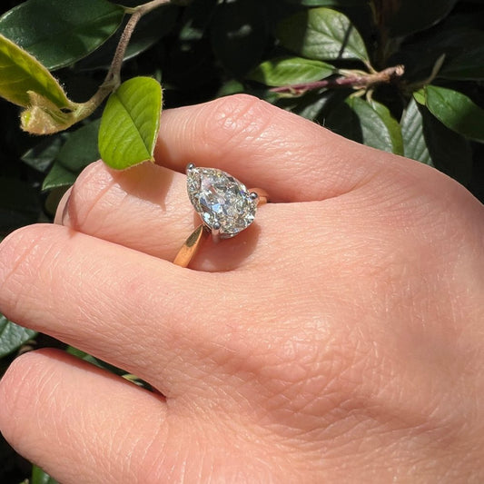 Vintage 2.60ct Pear Shaped Old Cut Solitaire Engagement Ring in 18ct Gold