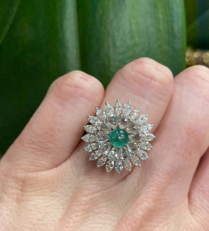 Emerald and Diamond Floral Cluster Dress Ring, 4.52 carat total