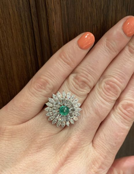 Emerald and Diamond Floral Cluster Dress Ring, 4.52 carat total