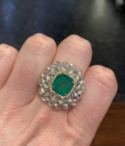 Emerald and Diamond Cluster Ring, 7.73 carat total