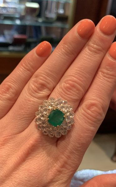 Emerald and Diamond Cluster Ring, 7.73 carat total