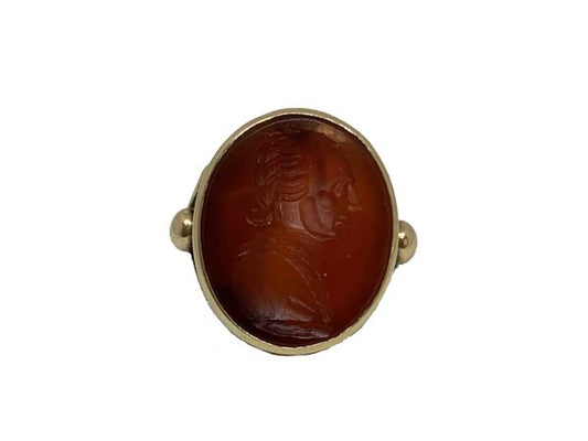 Antique intaglio 19th century ring Carnelian oval yellow gold