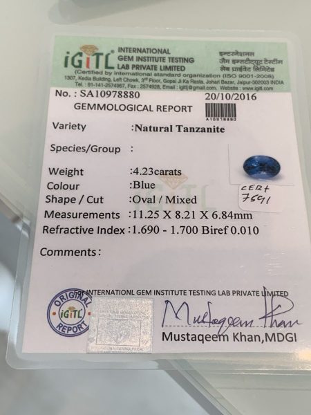 Tanzanite and Diamond Engagement Ring in 18ct White Gold