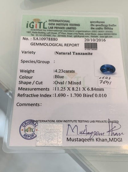 Tanzanite and Diamond Engagement Ring in 18ct White Gold