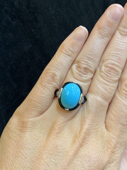 Art Deco Turquoise, Enamel and Diamond Ring, 1925