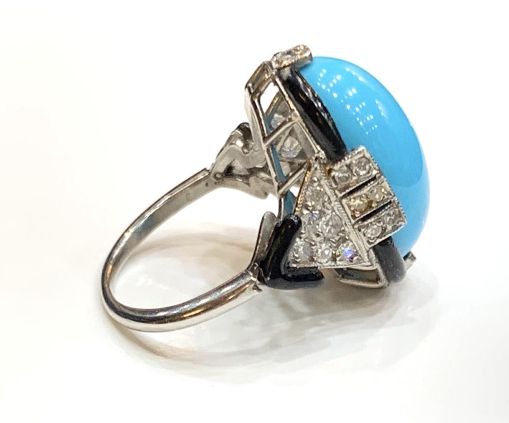 Art Deco Turquoise, Enamel and Diamond Ring, 1925
