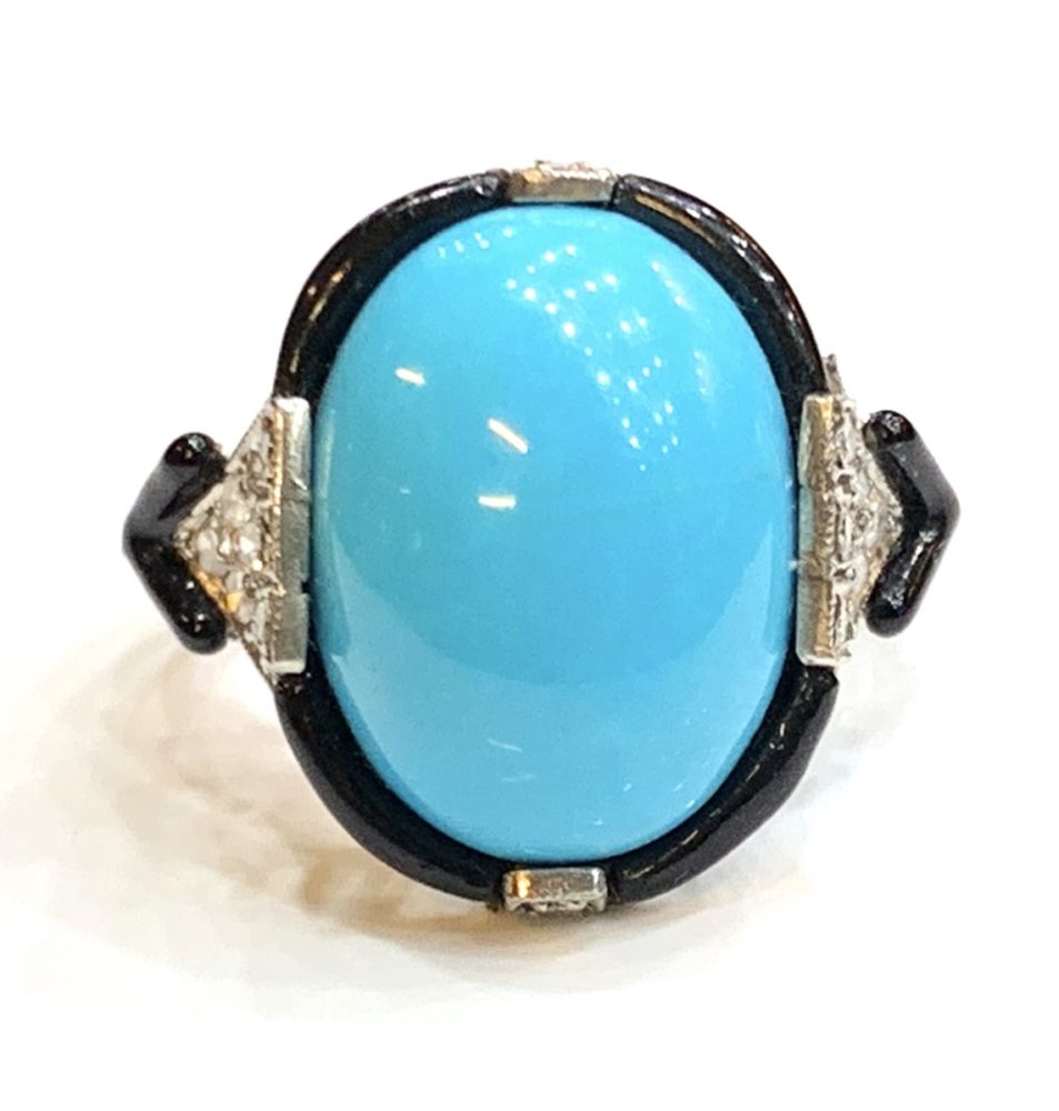 Art Deco Turquoise, Enamel and Diamond Ring, 1925