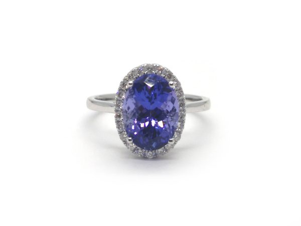 Tanzanite and Diamond Engagement Ring in 18ct White Gold