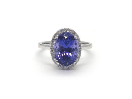 Tanzanite and Diamond Engagement Ring in 18ct White Gold