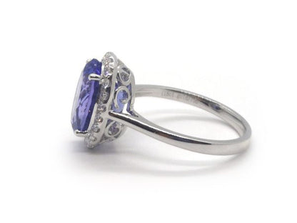 Tanzanite and Diamond Engagement Ring in 18ct White Gold