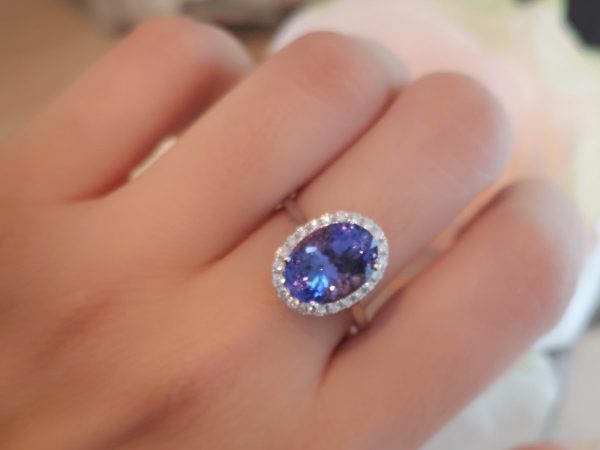 Tanzanite and Diamond Engagement Ring in 18ct White Gold