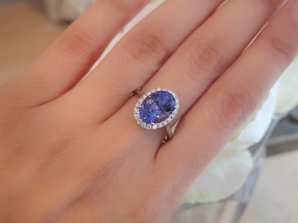 Tanzanite and Diamond Engagement Ring in 18ct White Gold
